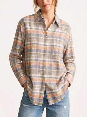 Sz S Vintage 1990s Lemon Grass Women's Long Sleeve Plaid Button Down Shirt